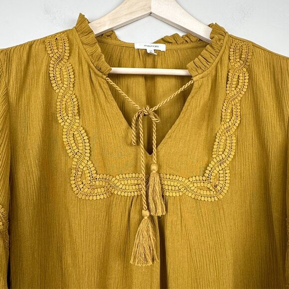 Tunic Women L Tassel Tie Lace‎ Peasant Boho Fairy Renaissance Hippie Western - Picture 2 of 10